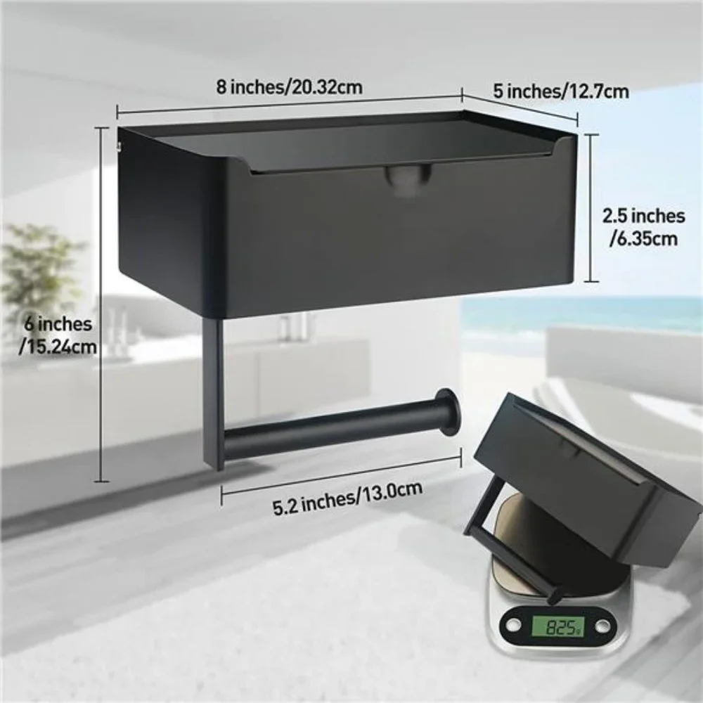Toilet Paper Holder with Shelf -  Stainless Steel Wall Mount Bathroom Organizer